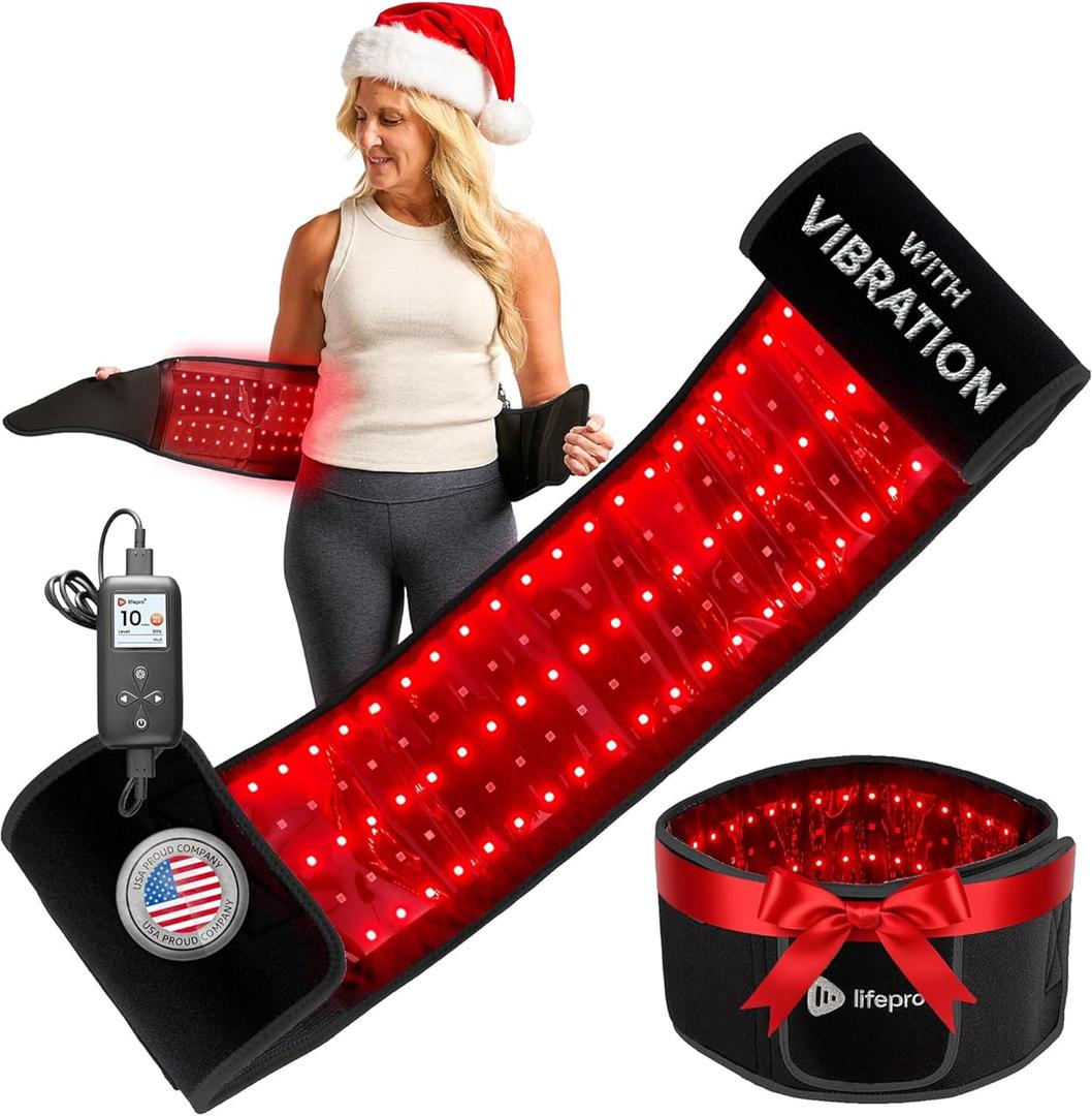 Lifepro Red Light Therapy Belt - 660nm & 850nm Near Infrared & Red Light Therapy for Body- Adjustable & Portable for Wellness & Relaxation (Black With Vibration)