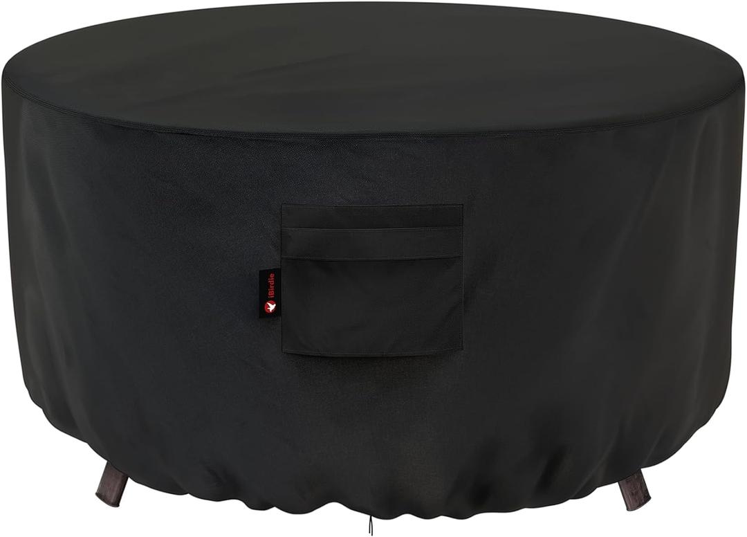 iBirdie Fire Pit Cover Round 44 inch Outdoor Waterproof and Weatherproof Heavy Duty 600D Patio Furniture Table Fireplaces Coffee Table Covers (Black)