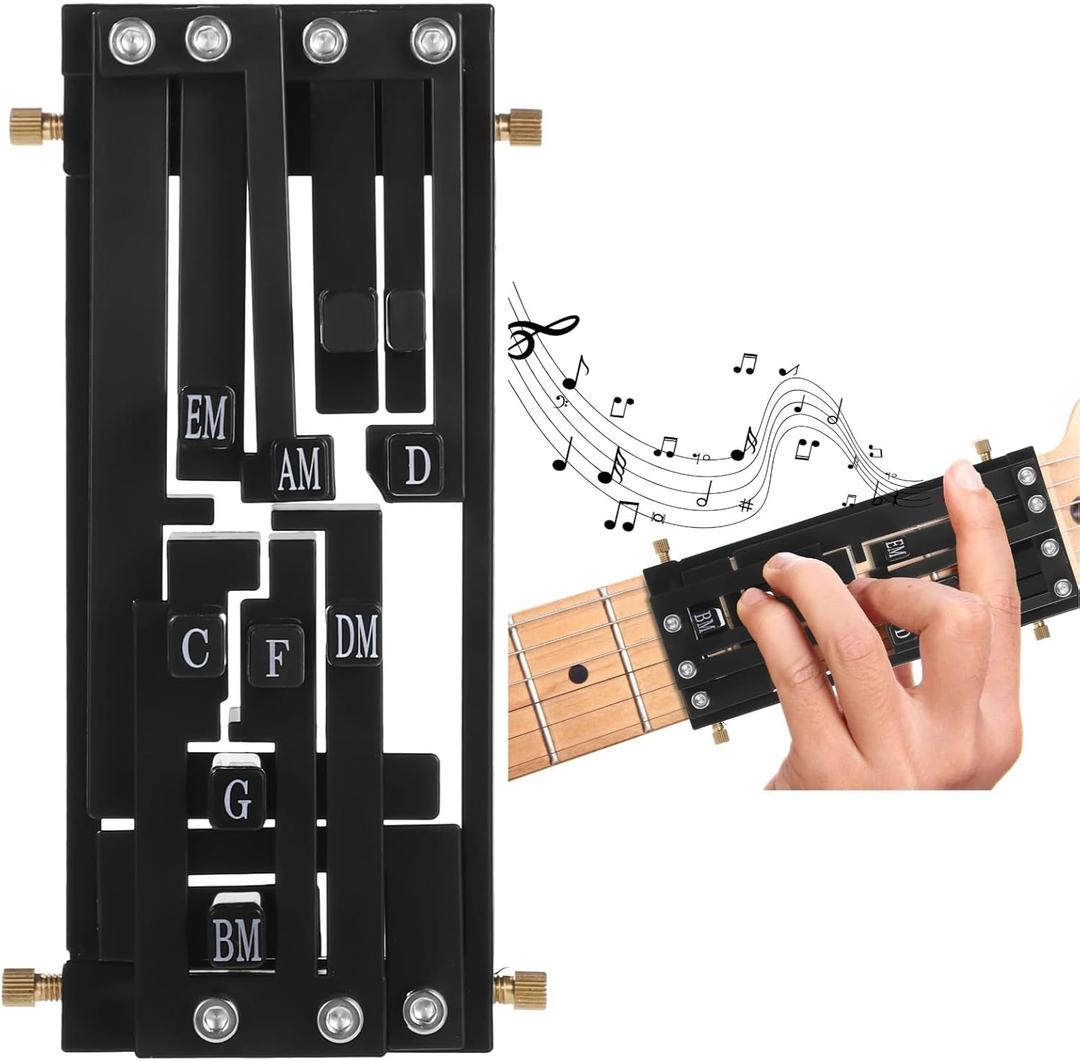 Guitar Chord Presser, Pocket Guitar Chord Practice Tool, Chord Helper for Beginners, Portable Chord Trainer for Acoustic Guitar, Easy Operation, Black ABS Body