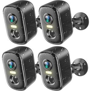 2K Security Cameras Wireless Outdoor, 4 Pack Battery Powered WiFi Cameras for Home Security with AI Motion Detection, Spotlight Color Night Vision, 2-Way Talk, Siren Alarm, IP65, Cloud/SD Storage