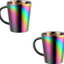 Buyer Star 10 Oz Stainless Steel Double Wall Cups Set of 2, Espresso Coffee Mugs for Men & Women, Camping Cups with Handles, Rainbow