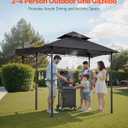 VEVOR Grill Gazebo, 11x5 ft BBQ Gazebo with Extra Awning, Double-Tiered Outdoor Grill Shelter, Thickened Support Legs, Powder-Coated Steel Grilling Canopy with Side Shelves, Bottle Opener & Hooks