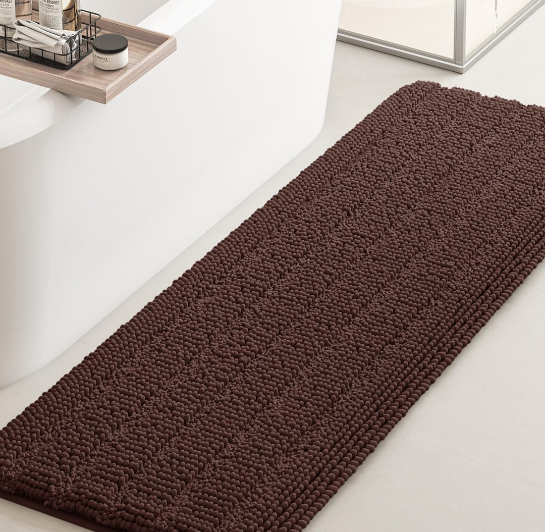 Striped Black Bathroom Rug Mat 47.5"x17" Ultra Soft, Non Slip Chenille Bath Rugs, Absorbent Plush Shaggy Bath Mats for Bathroom, Bedroom, Kitchen, Shower, Tub