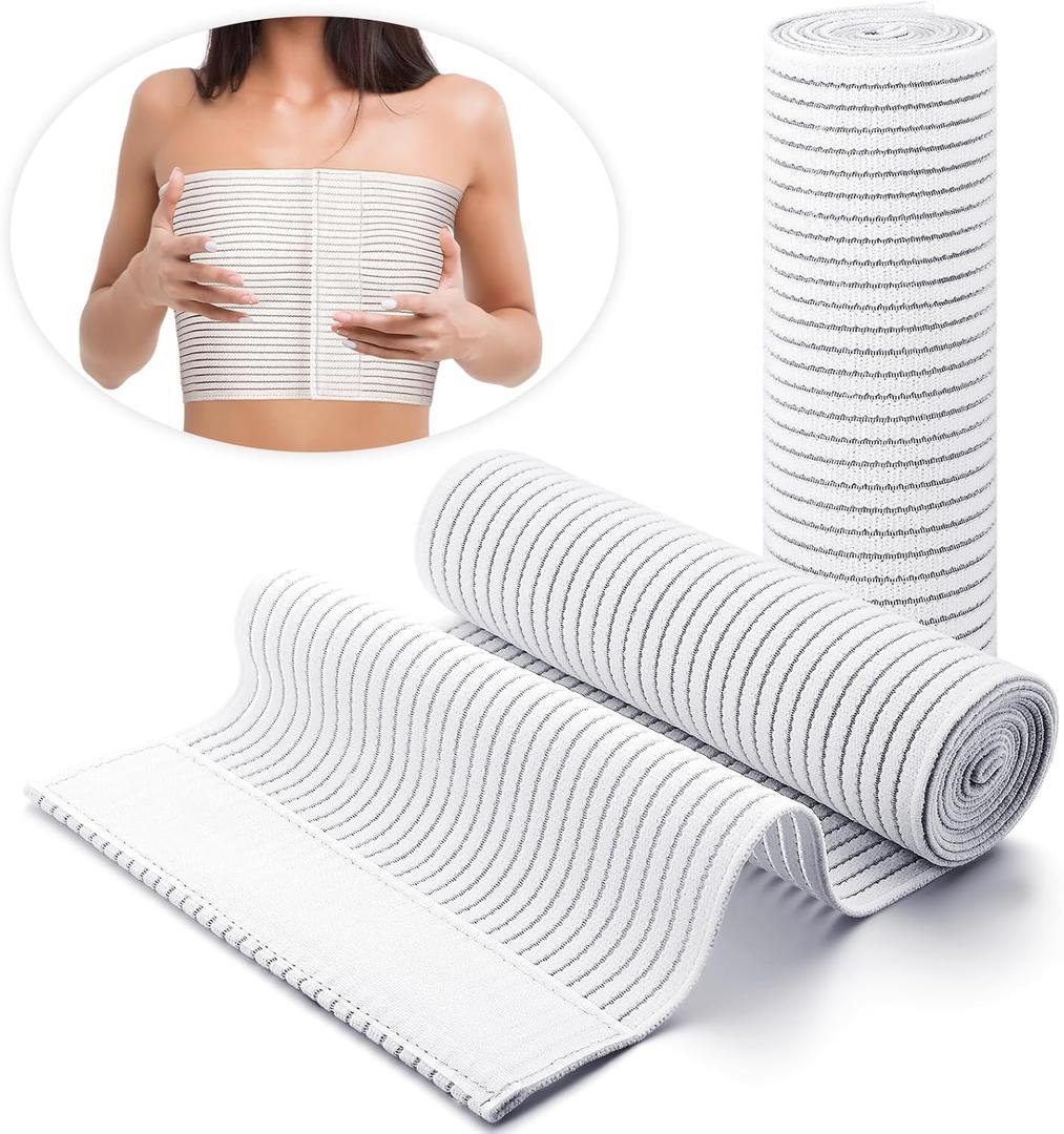 Geiserailie 2 Pcs Chest Compression Wrap Breast Support Band Sports Support Strap Bandage Adjustable Chest Binder for Sports Running for Large Breasted Women Prevent Breast Bounce (White,Small)