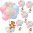 Bear Table Centerpieces for Baby Shower - Set of 6 Bear Balloon Baby Shower Decorations Include Stuffed Bears Balloons Kit with Stand Table Decor for Boy Baby Shower Gender Reveal (Blue/Pink)