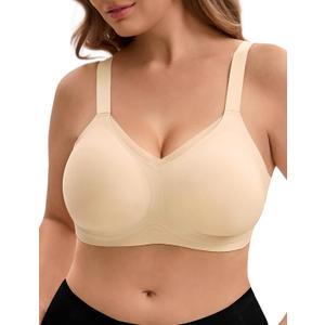 Bra for Women Supportive Wireless Seamless Jelly Push Up No Underwire Full Coverage Bralette Everyday (Beige, XXL)