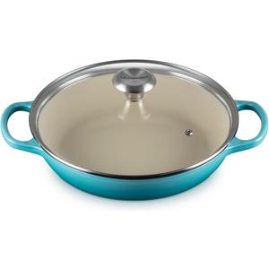 Le Creuset Enameled Cast Iron Signature Round Braiser with Glass Lid, 2.25 qt., Caribbean