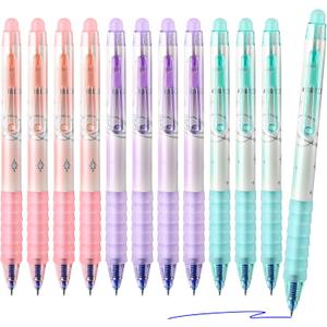 Temiary 12 Pcs Retractable Erasable Gel Pens, Gel Ink Pen with Eraser, 0.5 mm Fine Point Smooth Writing for Journaling Note Taking Crossword Puzzles (Blue Ink)