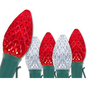 Wintergreen Lighting C7 OptiCore Commercial Red and Cool White Christmas Lights - LED Christmas String Lights, Outdoor Christmas Holiday Lights; Green Wire (50 Lights, 50 ft)