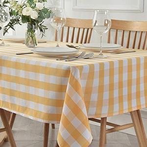 maxmill Checkered Square Tablecloth Stain Resistant Waterproof and Wrinkle Resistant Washable Heavy Weight Soft Table Cloth Gingham for Dining Room and Outdoor Use, 52 x 52 Inch Yellow and White, Set 2