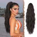 FESHFEN Ponytail Extensions, Long Claw Clip in Ponytail Hairpiece Synthetic Pony Tails Hair Piece Natural Wavy Hairpieces for Women, Black Brown 25 inch