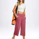 SANTINY Capri Pants for Women Wide Leg Yoga Casual Cropped Pants with Pockets Loose Tummy Control High Waist Capris