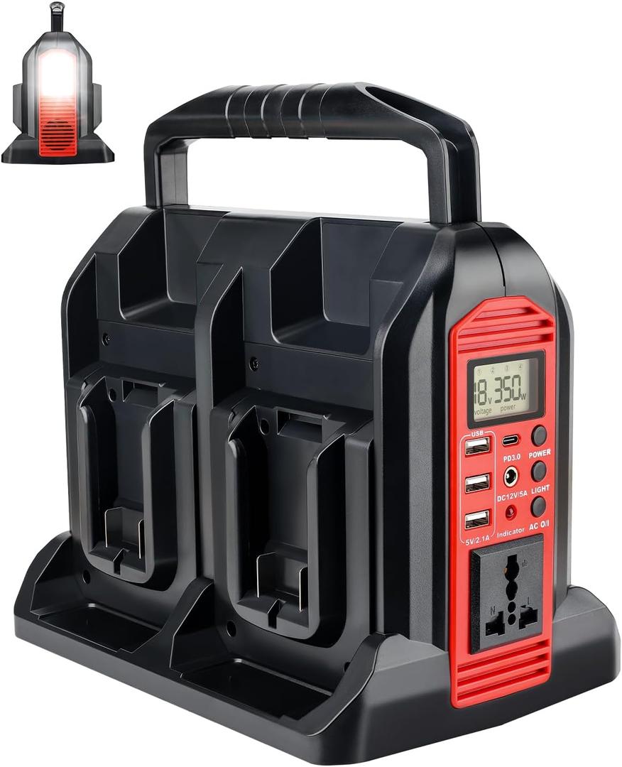 350W Power Inverter for Craftsman 20v V20 Battery, 4-Ports DC 20V to AC 110-120V Pure Sine Wave Battery Inverter with 3 USB-A Port, 1 USB-C Port,300lm LED Light for Camping Travel Emergency(Tool Only)