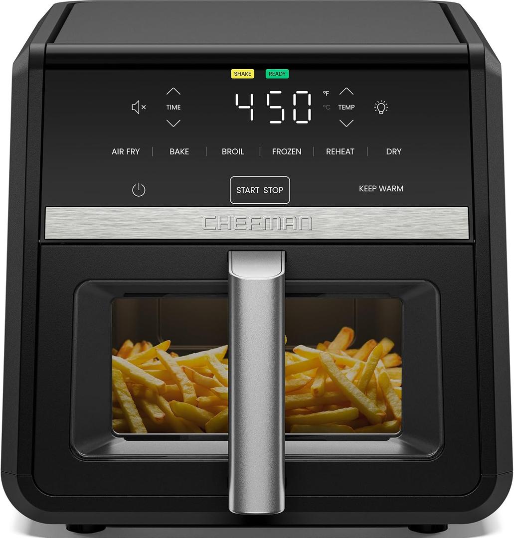 Chefman Air Fryer 9 Qt | TurboFry 7-in-1 High-Powered 450F Cooking for Crispier and Even Results | XL Basket with Viewing Window | Air Fry, Bake, Broil, Reheat, Dehydrate, Defrost, Keep Warm