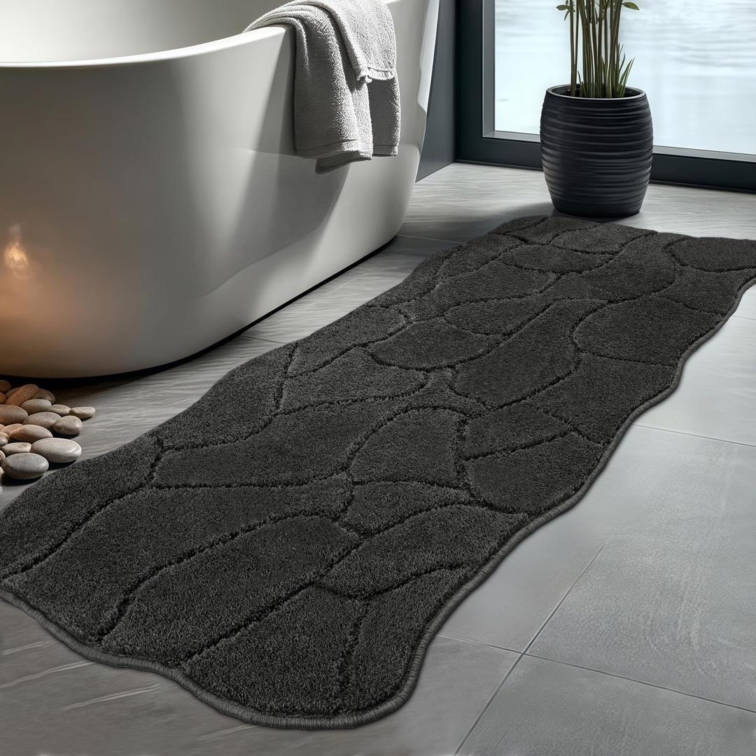 Large Bathroom Rugs Runner, 24x59 Extra Soft Absorbent Shaggy Long Bath Mats, Non-Slip Machine Washable Modern Bath Carpet Runner for Bathroom Laundry Room Kitchen (Charcoal)