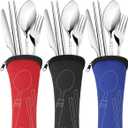 3 Pack Reusable Flatware Sets Knife, Fork, Spoon, Chopsticks, 12Pcs Portable Travel Stainless Steel Tableware Dinnerware with Carrying Case