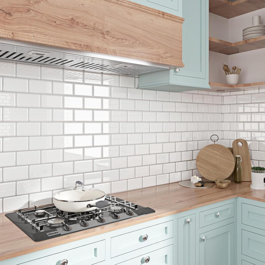 10-Sheet Peel and Stick Tile Backsplash Marble Tiles 12"x12" for Bathroom Stick on Tiles Kitchen Backsplash Tiles Peel and Stick Backsplash for Kitchen Subway Tiles in White Marble Design (three columns offset)