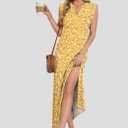 AUSELILY Women's V Neck Maxi Dresses, Straight-Cut Wrinkle-Free, Loose Split Sleeveless Vacation Dress with Pockets 2026