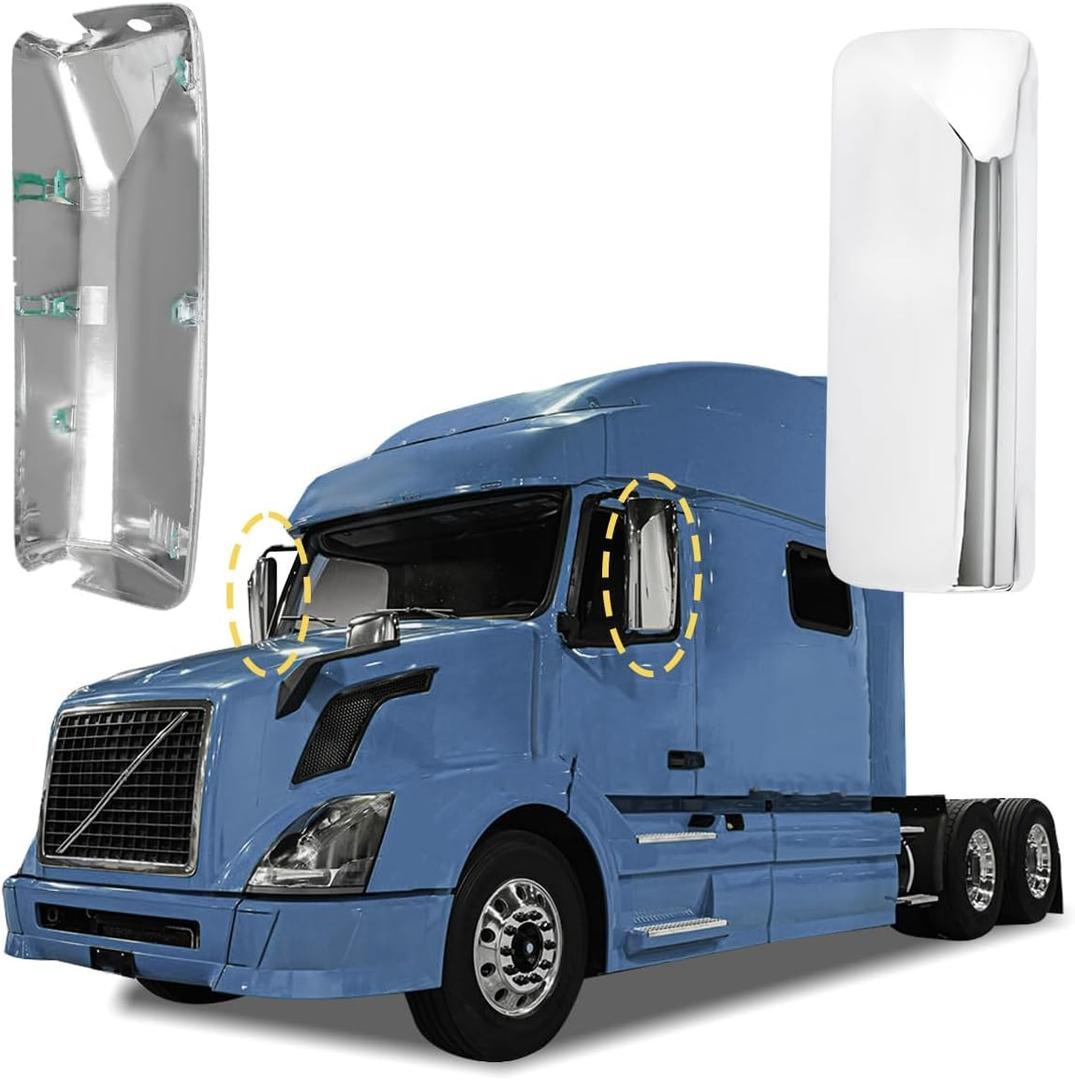 Truck Mirror Cover with Chrome Housing Passenger Right Side Compatible with 1997-2017 Volvo VNL