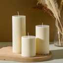 Conelist Ribbed Pillar Candles Set of 3, Width 3" High 4" 6" 8" Large Soy Wax Orchids Scented Pillar Candles Aesthetic Ribbed Modern Home Decor for Bathroom Living Room(Cream)