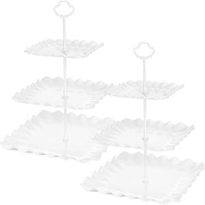 2 Pack of Plastic Square Dessert Cupcake Stand, 3 Tier Cup Cake Holder Tower for Tea Party/Birthday/Wedding, Plastic Tiered Serving Tray (White)