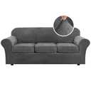 H.VERSAILTEX 1 Pieces Thick Velvet Sofa Covers Couch Covers for 3 Cushion Couch Sofa High Stretch Slipcovers Furniture Protector Form Fit Luxury Couch Cover for Dogs Width Up to 90 Inch(Sofa,Grey)