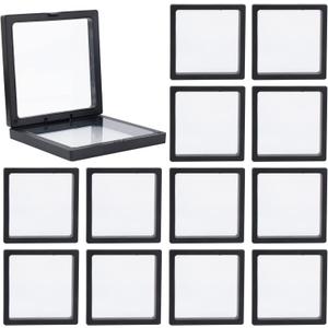 Framendino, 20 Pack Black 3D Floating Frame Display Case Challenge Coin 4.3x4.3x0.8 Holder Stands Jewelry Storage Box for AA Medallion Shells Gems