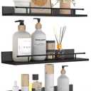 Giftgarden 16 Inch Black Floating Shelves with Black Metal Guardrail, Wood Shelves for Wall Storage Set of 3, Wall Shelf for Bathroom Bedroom Living Room Kitchen Nursery