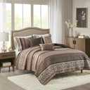 Madison Park Quilt Set Luxurious Jacquard Stripes Design - All Season, Coverlet Bedspread Lightweight Bedding Layer, Shams, Decorative Pillow, King/Cal King(104"x94"), Floral Red 5 Piece