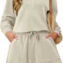 KISSMODA 2 Piece Sets for Women Sweatsuit Casual Tracksuits Long Sleeve Tops and Shorts 2025 Lounge Outfits (Large)