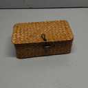 Wicker Storage Basket with Lid, Natural Seagrass Storage Baskets for Organizing, Rectangular Woven Basket for Storage, Decorative Boxes Bins with Lids Home Organizer Decor (9.05" x 5.11" x 3.34")