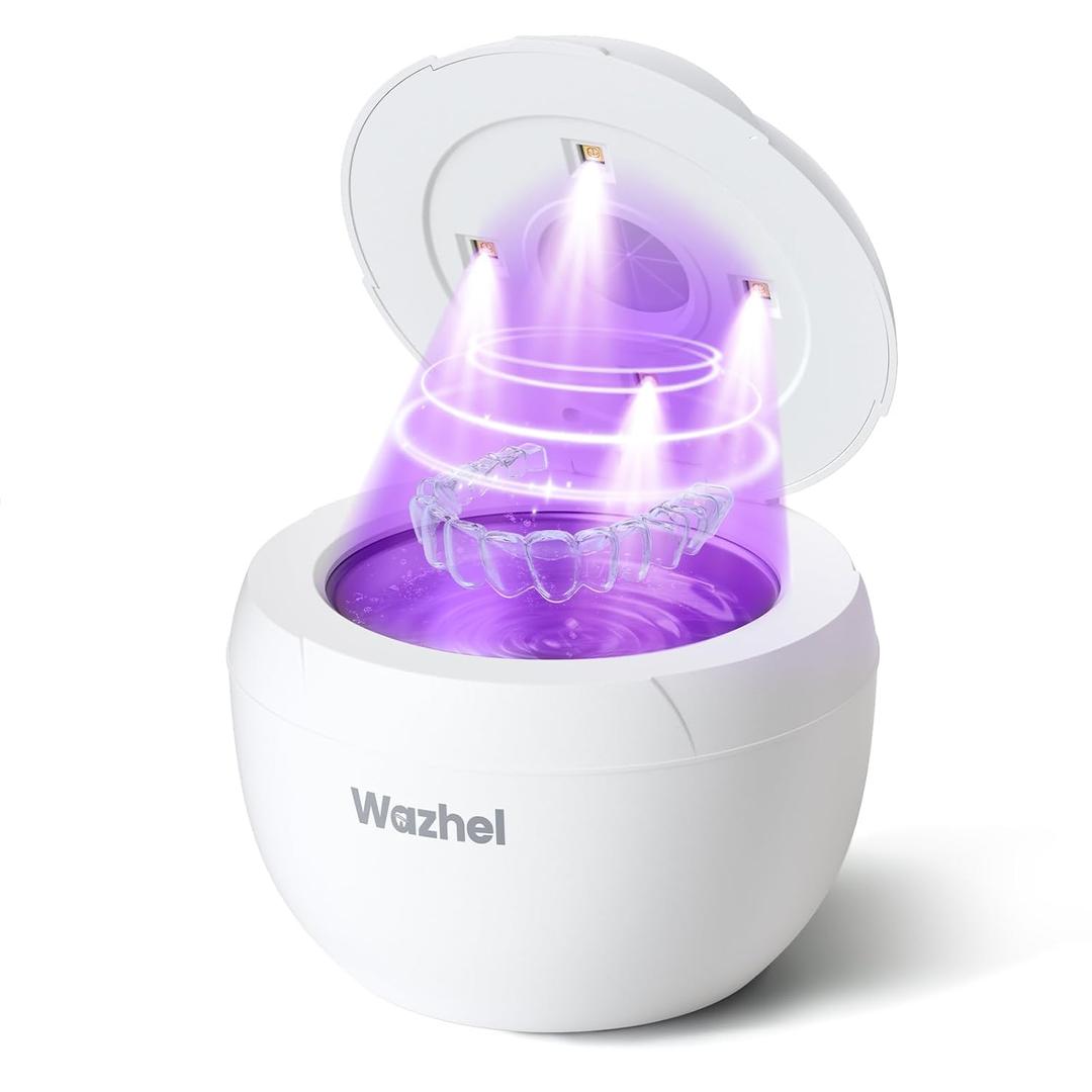 Ultrasonic Retainer Cleaner Machine, 45kHz Dental Cleaning Pod for Denture, Mouth Guard, Night Guard, Aligner, Braces, Toothbrush, 200ML Denture Cleaner with Digital Timer & 4 Modes, White