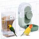 No Mess Bird Feeder & Water Dispenser Set - Automatic Feeding & Hydration, Parakeet Cage Accessories for Parrots, Cockatiels, Finches, Lovebirds & Budgies (Green)