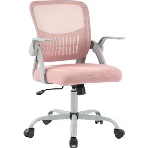 DUMOS Home Office Computer Chair - Ergonomic Mid Back Desk with Lumbar Support and Rocking Mode, Height Adjustable with Flip-up Armrest, for Conference Meeting Room, 360 Swivel, Adults, Pink