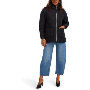 Kensie Women's Diamond Quilted Puffer Jacket With Hood (Large, Black)