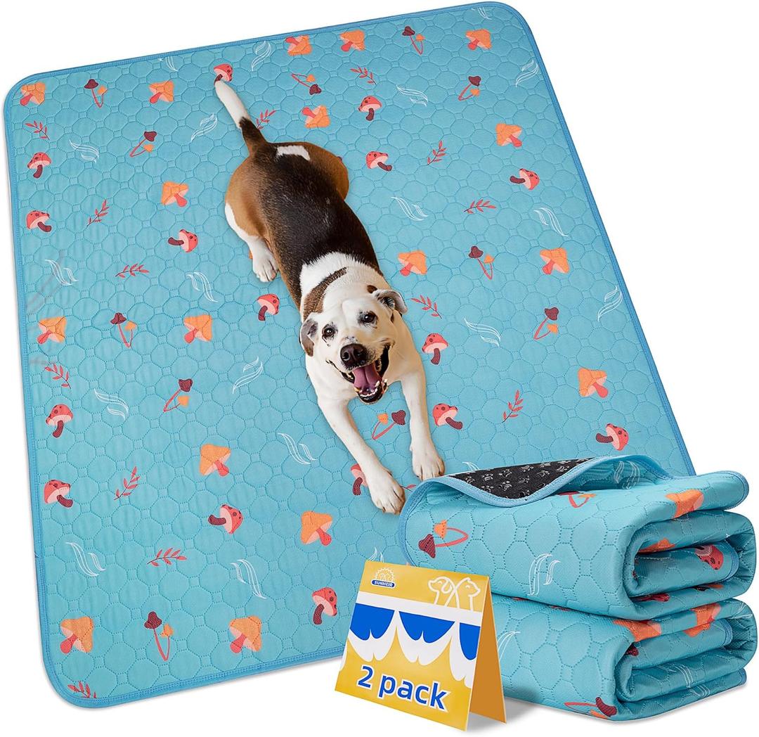 Sunheir Washable Pee Pads for Dogs, 2-Pack Reusable Puppy Pads, Waterproof Non-Slip Wee Wee Pad, Absorbent and Leakproof Training Mats for Potty, Crate, Playpen, Bed, Sofa, 24"x 36" (Blue)