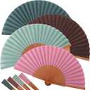 Blulu 4 Pieces Handheld Silk Folding Fan for Women Pear Wood Spanish Chinese Hand Fans Folding Vintage Crafts for Renaissance Fairs,LARP,Steampunk, Medieval,Viking,Cosplay Costumes(Forest Pink)