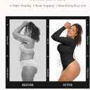 FeelinGirl Shapewear Bodysuit for Women Long Sleeve Tummy Control Body Suits Seamless Thong Body Shaper (Black, L)