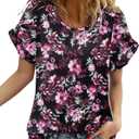 CRAZY GRID Women's Shirts Summer Casual Crewneck Ruffle Short Sleeve Blouses Cute Floral Print Tunic Tops (XXXL)