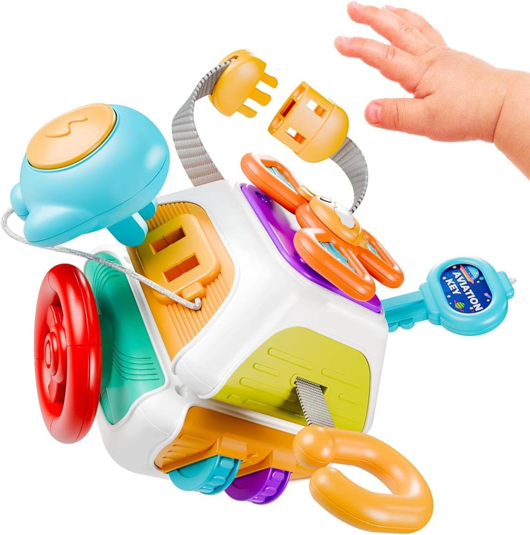 Busy Cube for Toddlers 2-3, Montessori Sensory Activities Busy Board Baby Gifts Infant Boys Girls Travel Toys Educational Learning