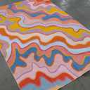 Colorful Abstract 5x7 Area Rug Ultra Thin Light Weight Funky Aesthetic Colorful Striped Living Room Rug Orange Blush Washable Carpet for Kitchen Entryway Bedroom Dining Room Dorm Office