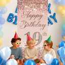 19th Birthday Door Cover 71x35 Inch Elegant Rose Gold Glitter Happy Birthday Banner for Girls Sparkling Diamond Number Nineteenth Milestone Celebration Party Photo Booth Prop Wall Decor