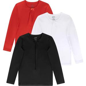 Brix Girls' Long Sleeve Tee - Shirts Fashion Girls 3 Pk Tagless with Bow. red, black and white