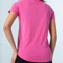 Women's Pima Cotton Short Sleeve Workout Shirt Athletic Yoga Tops Curved-Hem Crewneck T-Shirt (Pink, XL)