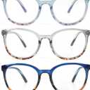KoKoBin 3 Pack Reading Glasses for Women Cute Round Blue Light Blocking with Spring Hinge (Mix Color)