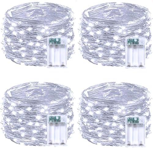 4 Pack Fairy Lights Battery Operated with Timer, Each 20FT 60LED Christmas String Lights Outdoor Indoor, Cuttable Battery Twinkle Lights for Bedroom Home Wedding DIY Christmas Decorations (Cool White)