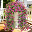 4 Pcs Artificial Hanging Flowers for Outdoor, Fake Silk Daisy Flowers Spring Summer Decoration UV Resistant Faux Plants for Planter Front Door Porch Patio Balcony Yard Decor, Purple Fuchsia