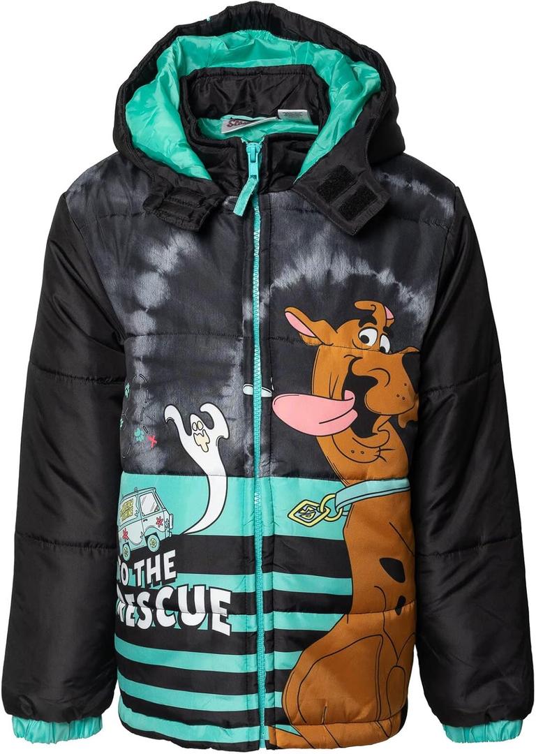 Scooby-Doo! Zip Up Winter Coat Puffer Jacket Little Kid to Big Kid (10-12, Black)