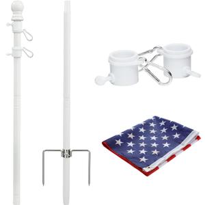 Flag Poles for Outside in Ground, 8.2FT Telescoping Flag Pole Kit for Yard with 35FT American Flag, Stainless Steel Portable Residential Flag Pole with 35FT American Flag for House (1 Pack, White)