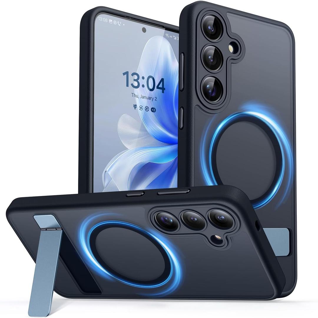 CANSHN Strong Magnetic & Seamless Stand Designed for Samsung Galaxy S25 Plus Case (2025) Adjustable Kickstand Compatible with Magsafe Translucent Matte Back, Black